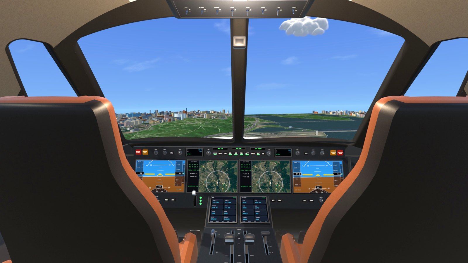 The private jet's flight deck over Kyiv