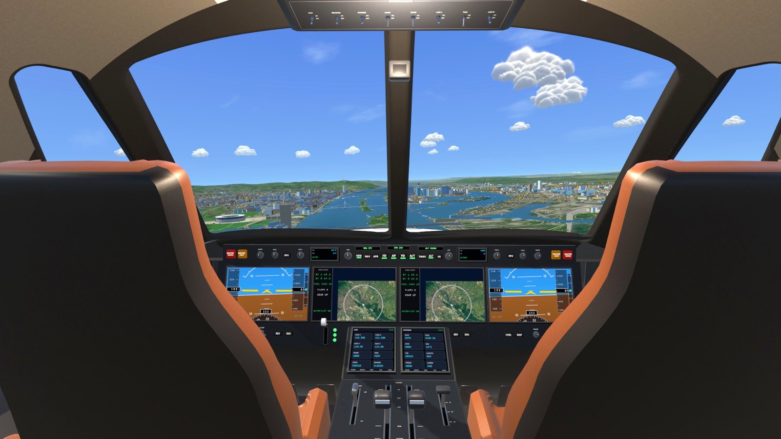 The private jet's flight deck over the Danube