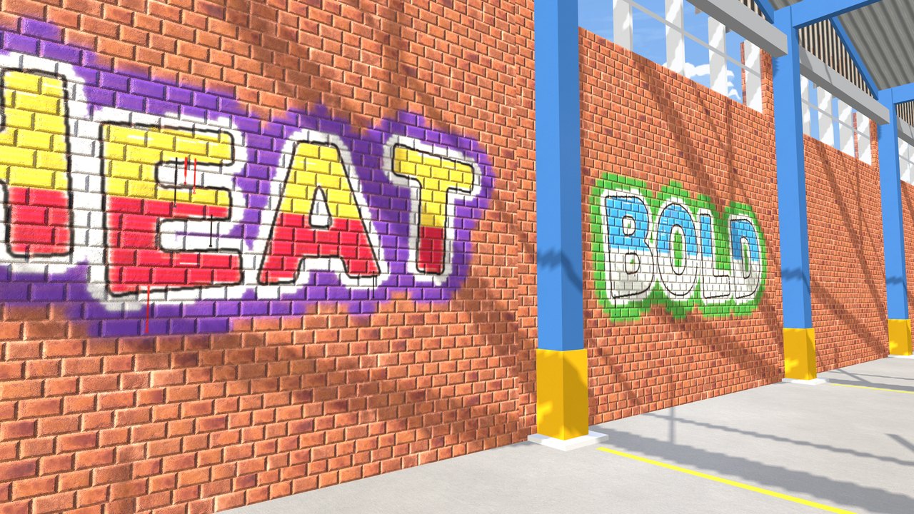 A piece sprayed on the red brick west wall