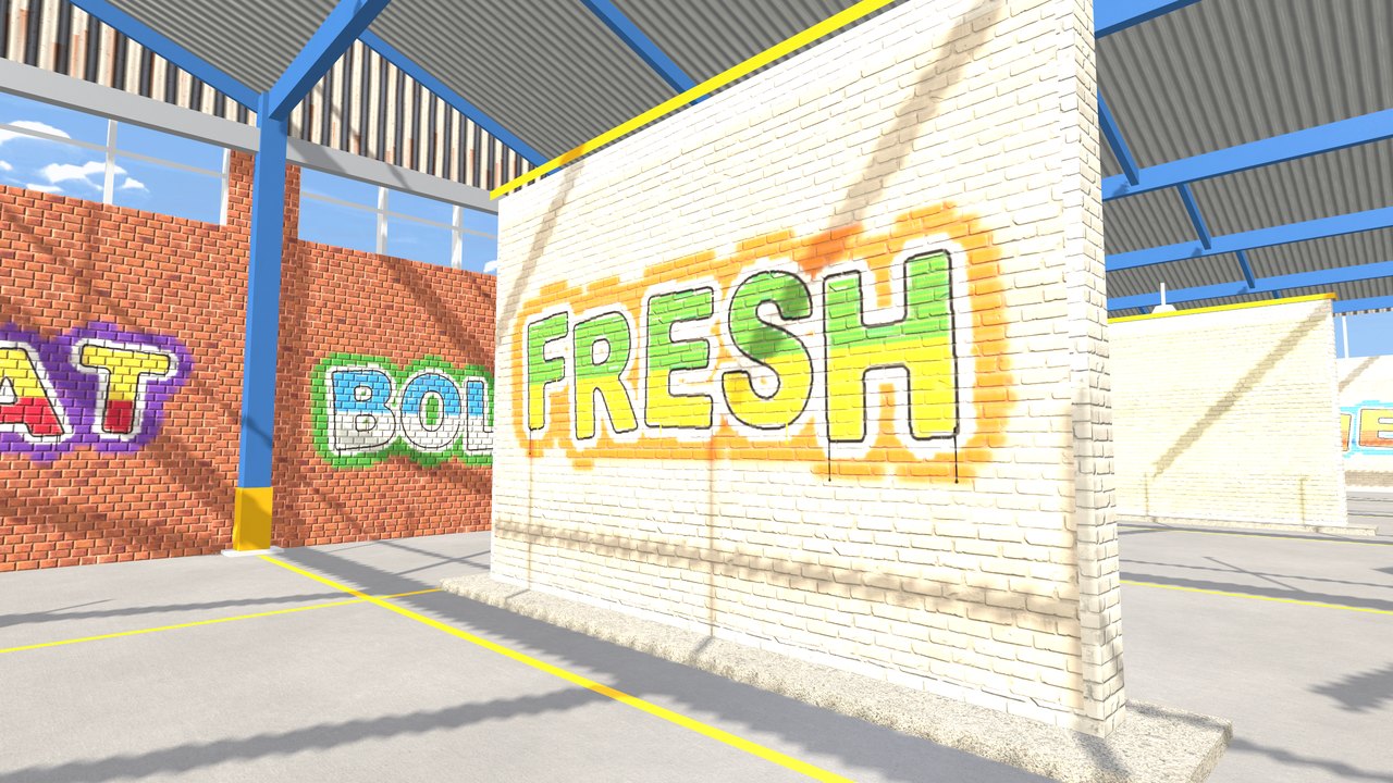 A free-standing crit wall painted in the middle of the hall