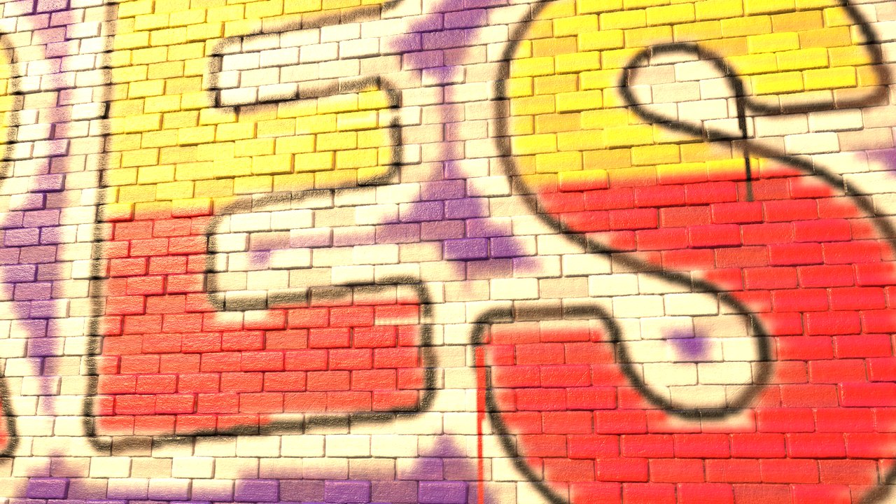 A piece sprayed on the raked west brick wall