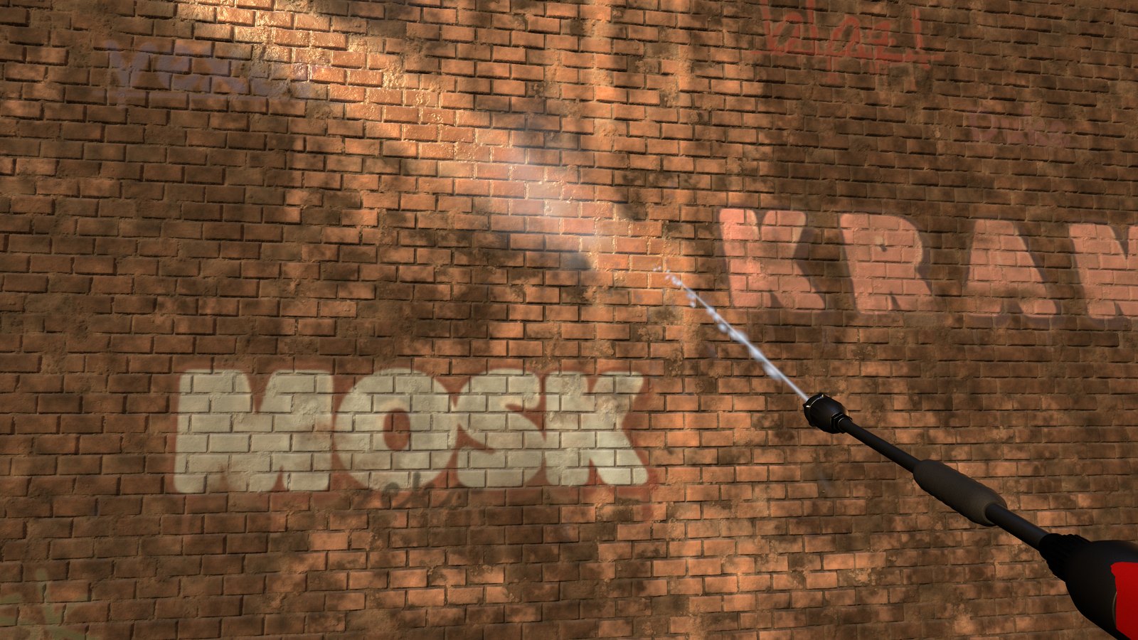 The pencil jet cutting a clean line through old tags and grime