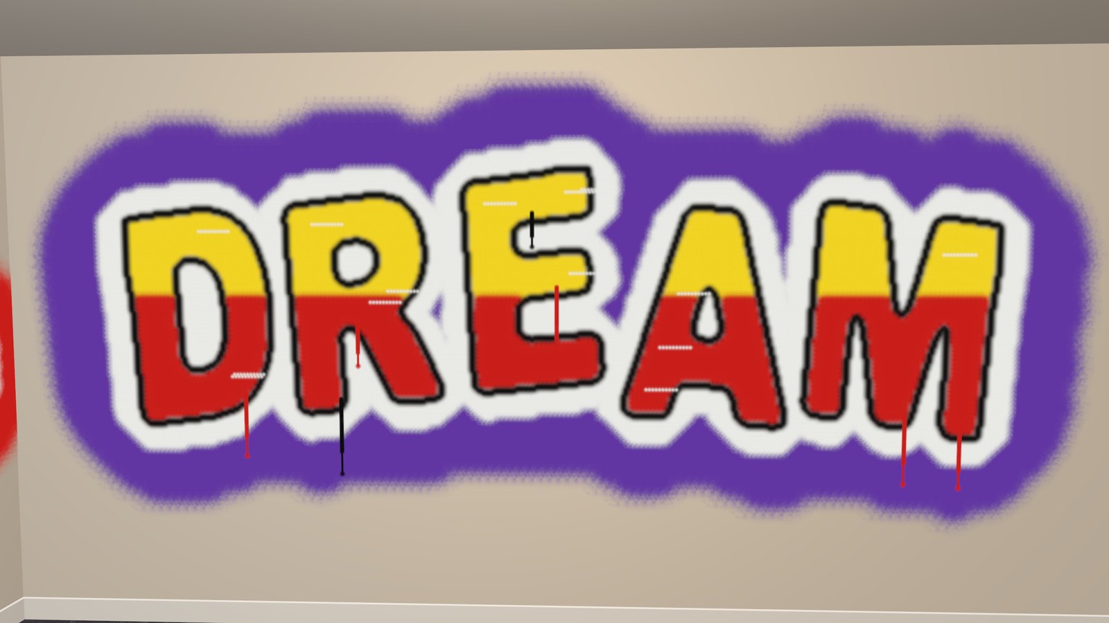 A living-room wall painted with a big DREAM piece