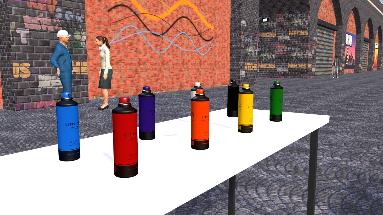 Spray cans on a table under the Digbeth railway arches