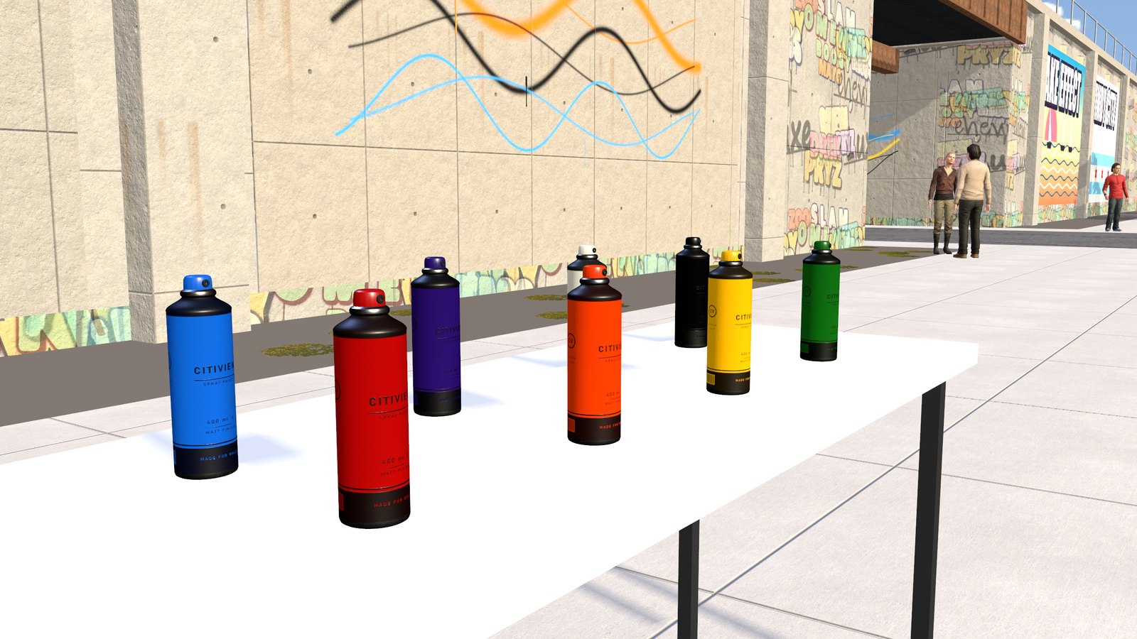 Spray cans on a table at the 16th Street embankment in Pilsen