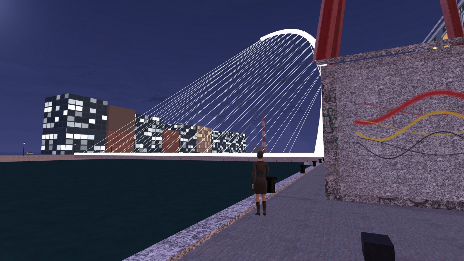 The harp bridge over the Liffey at night