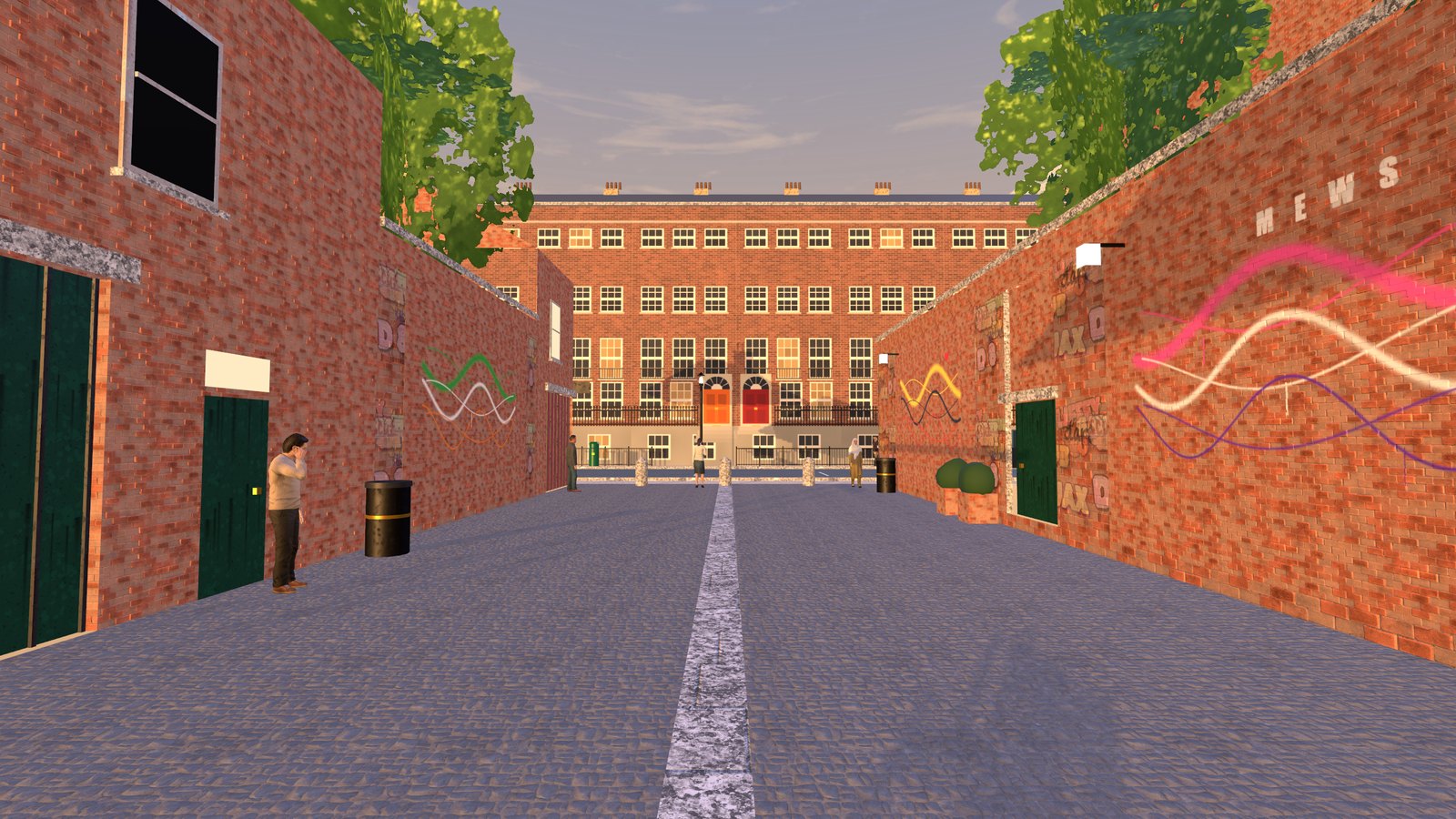 A cobbled Georgian mews lane at golden hour