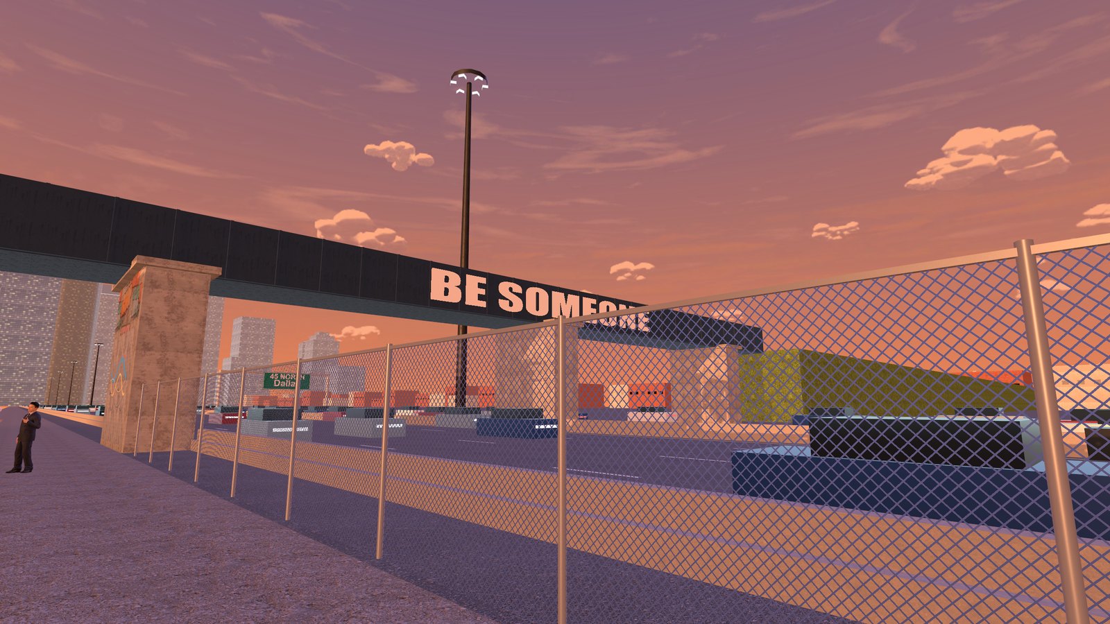 The BE SOMEONE rail bridge over I-45