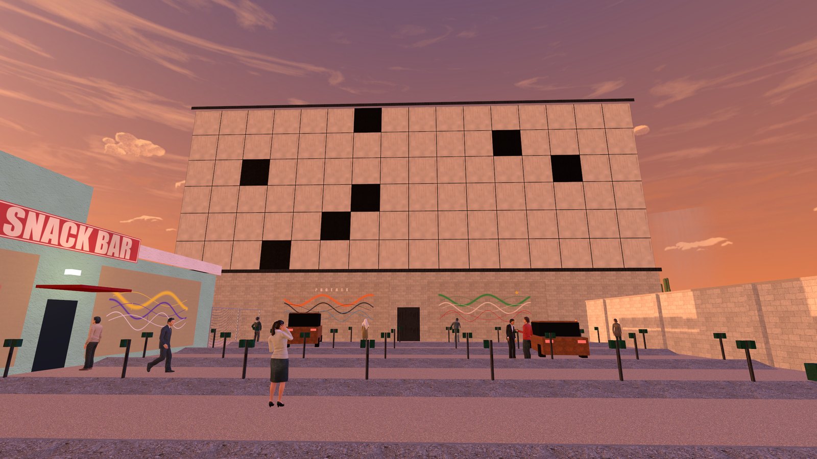 The screen of an abandoned desert drive-in
