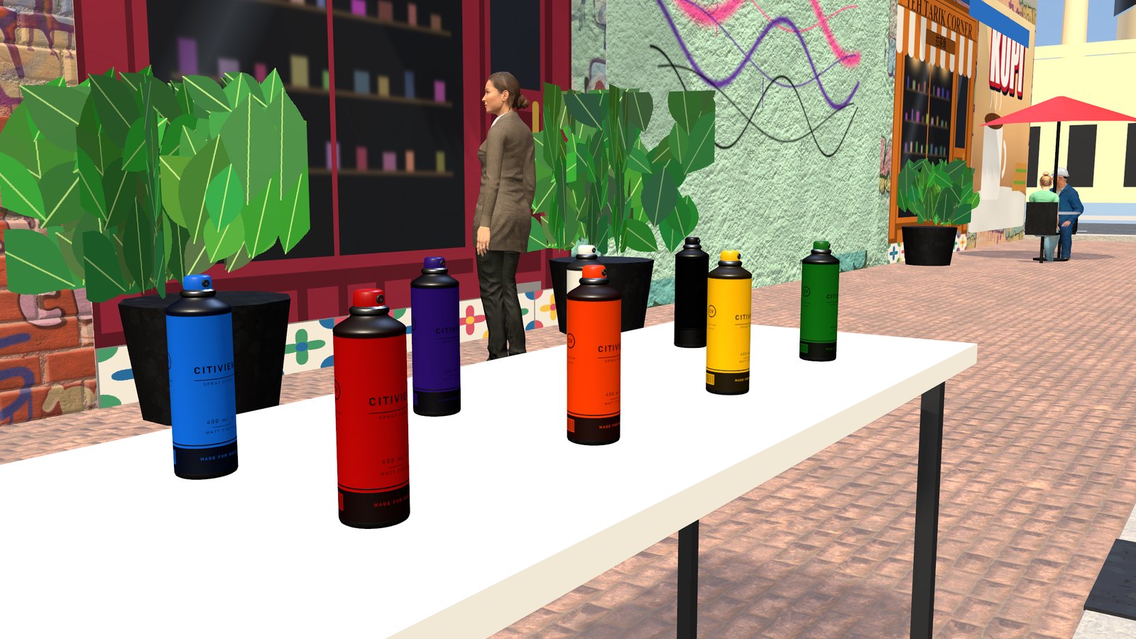 Spray cans on the table in Haji Lane