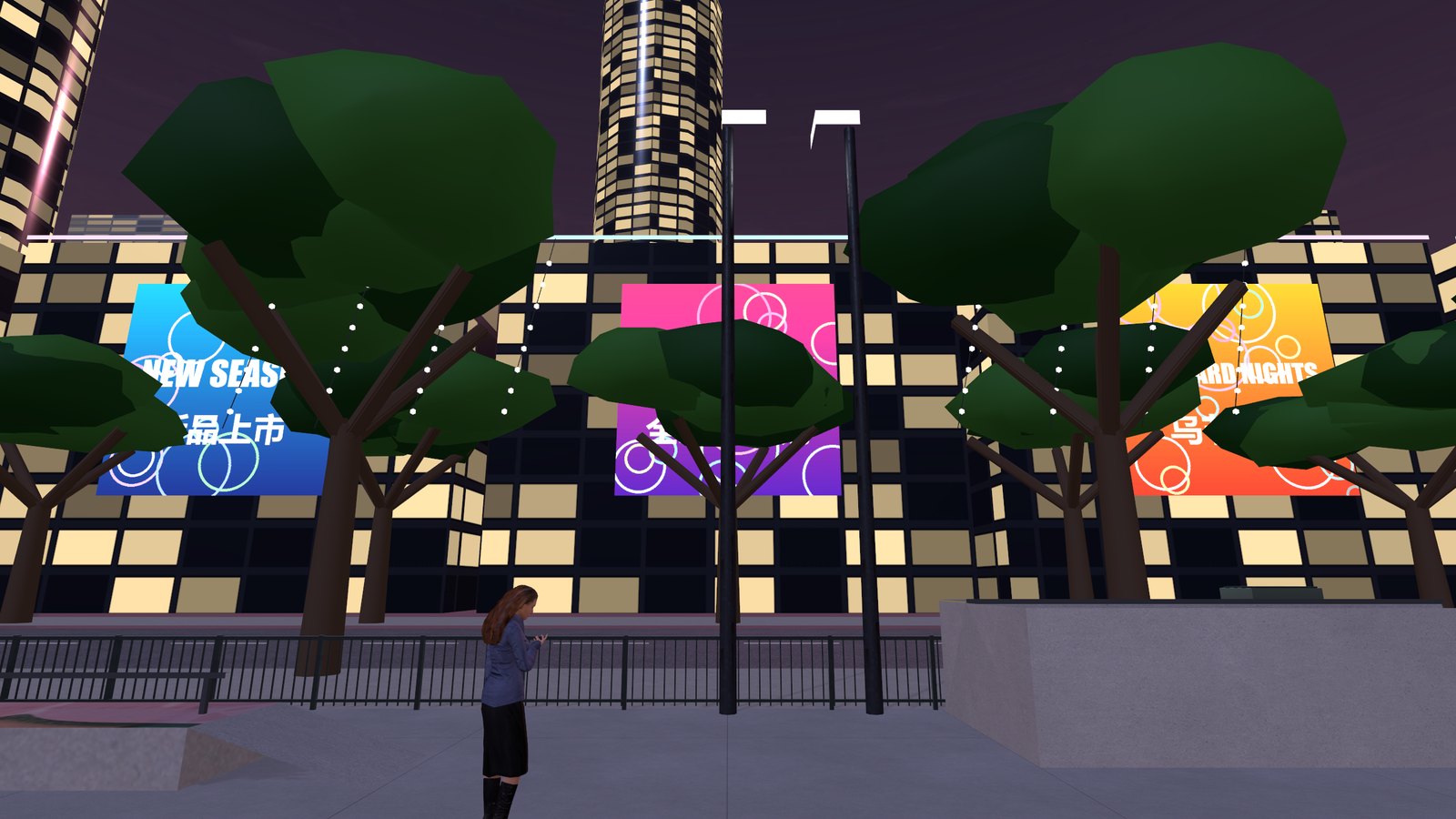 The Somerset skate park and Orchard Road at night