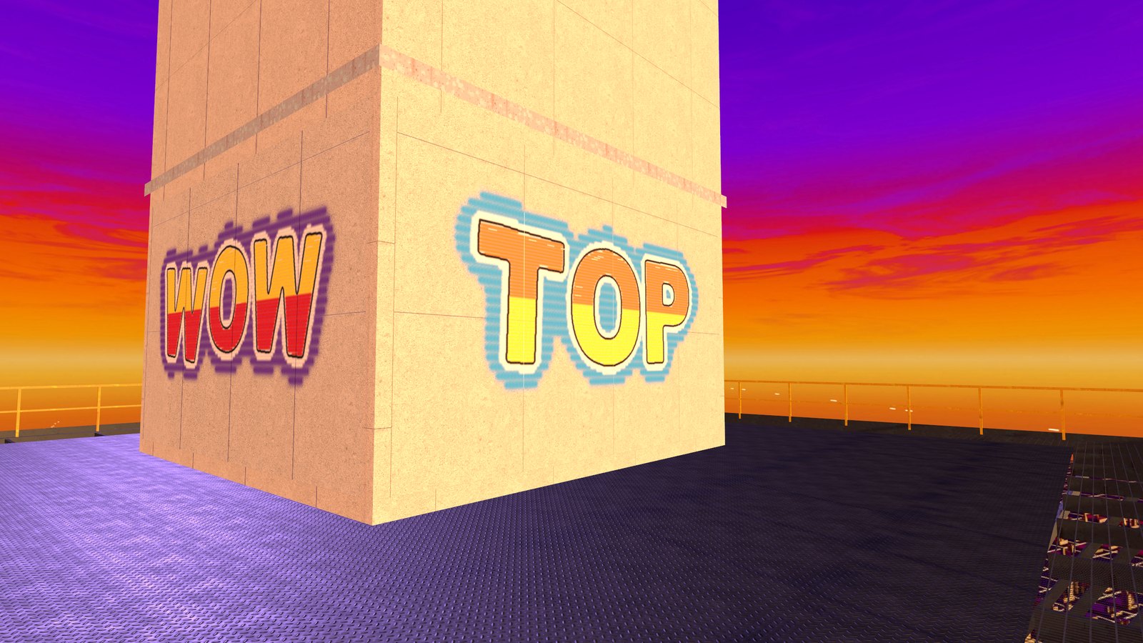 Graffiti pieces on the spire deck at sunset