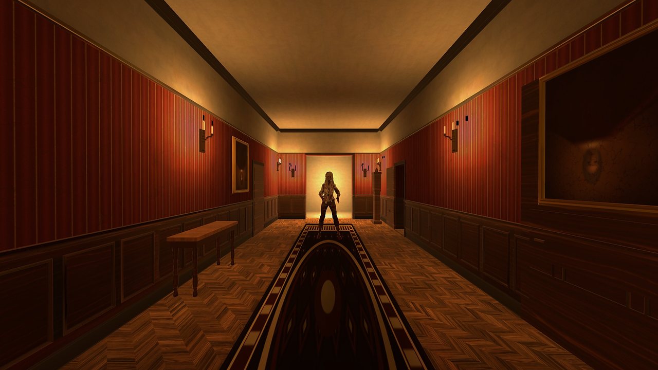 A zombie at the end of the red west-wing hall