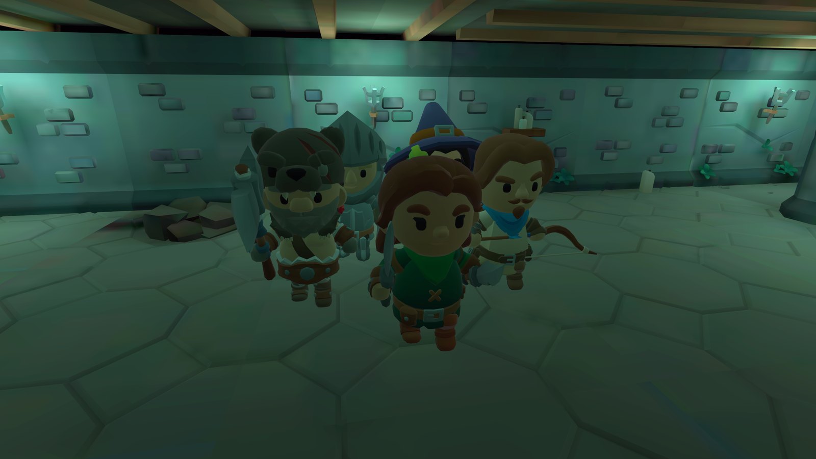 The party of five walking through the Sunken Crypt