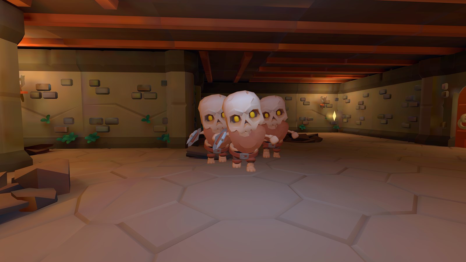 Three skeletons rising out of the cellar floor