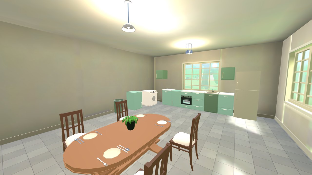 A fitted kitchen and dining table