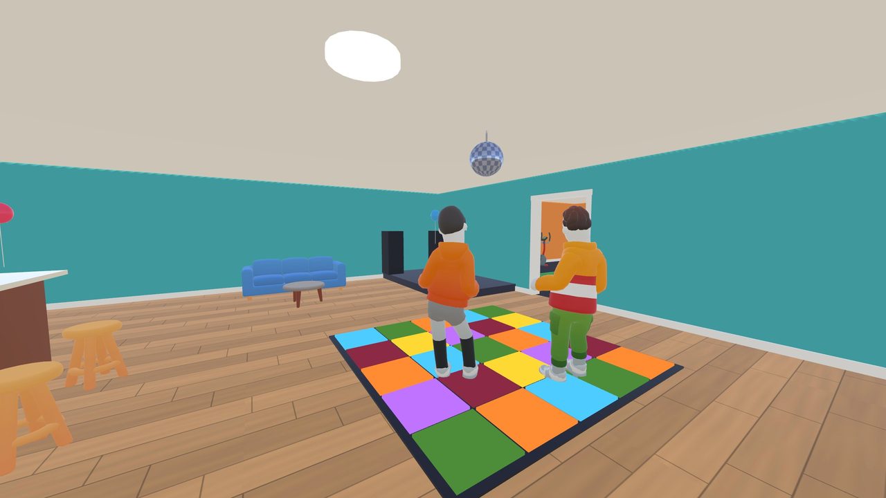 Two guests dancing in the basement bar