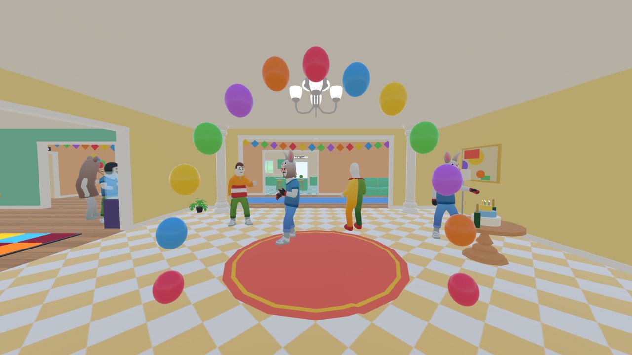 Guests partying in the grand foyer