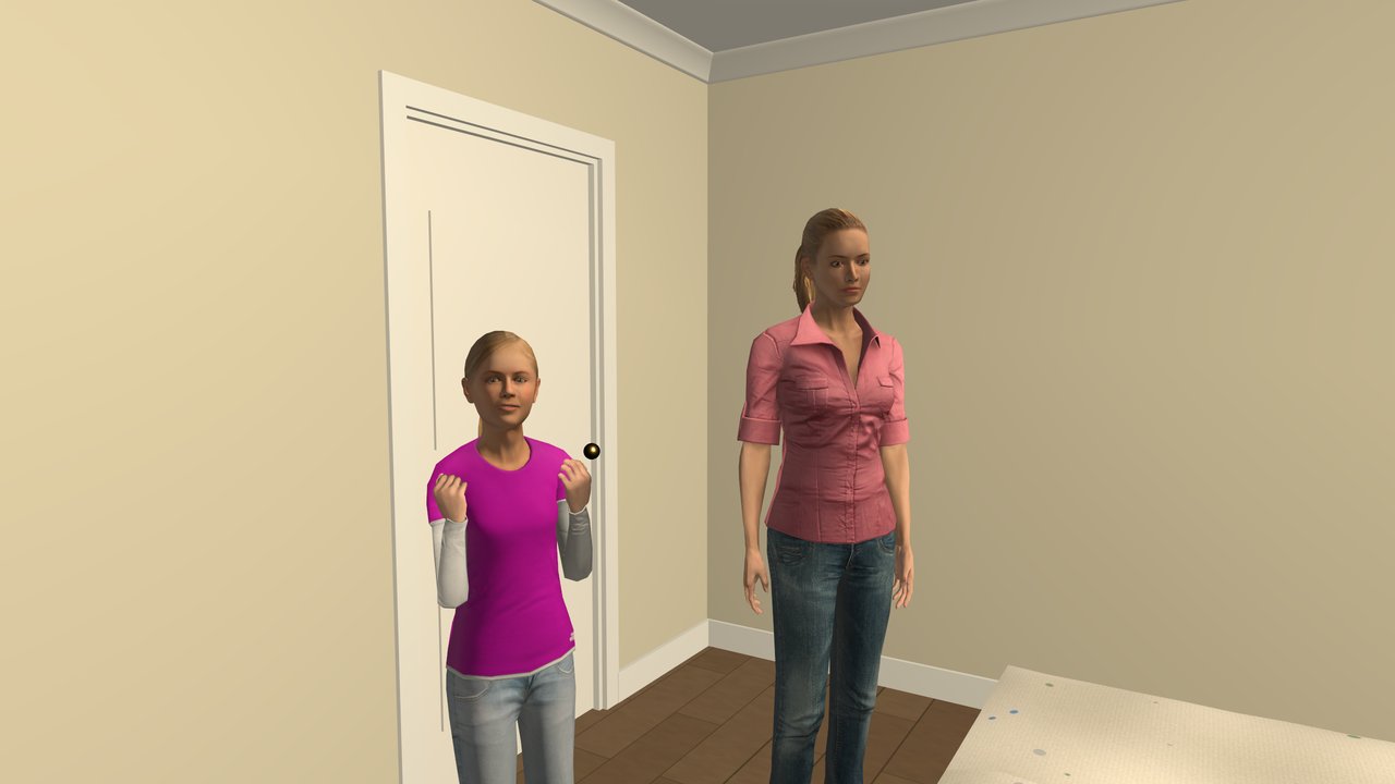 Jenna and her daughter Lily in the bedroom to be painted