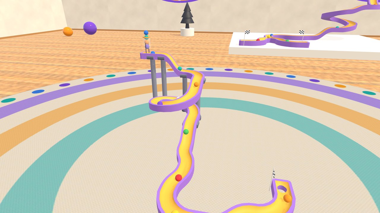 Marbles racing down the Grand Spiral run