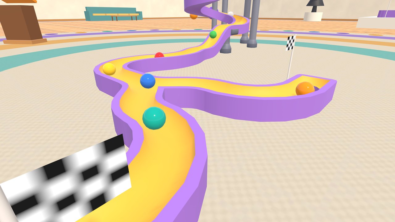 Marbles taking turns at the Y split into two finish cups