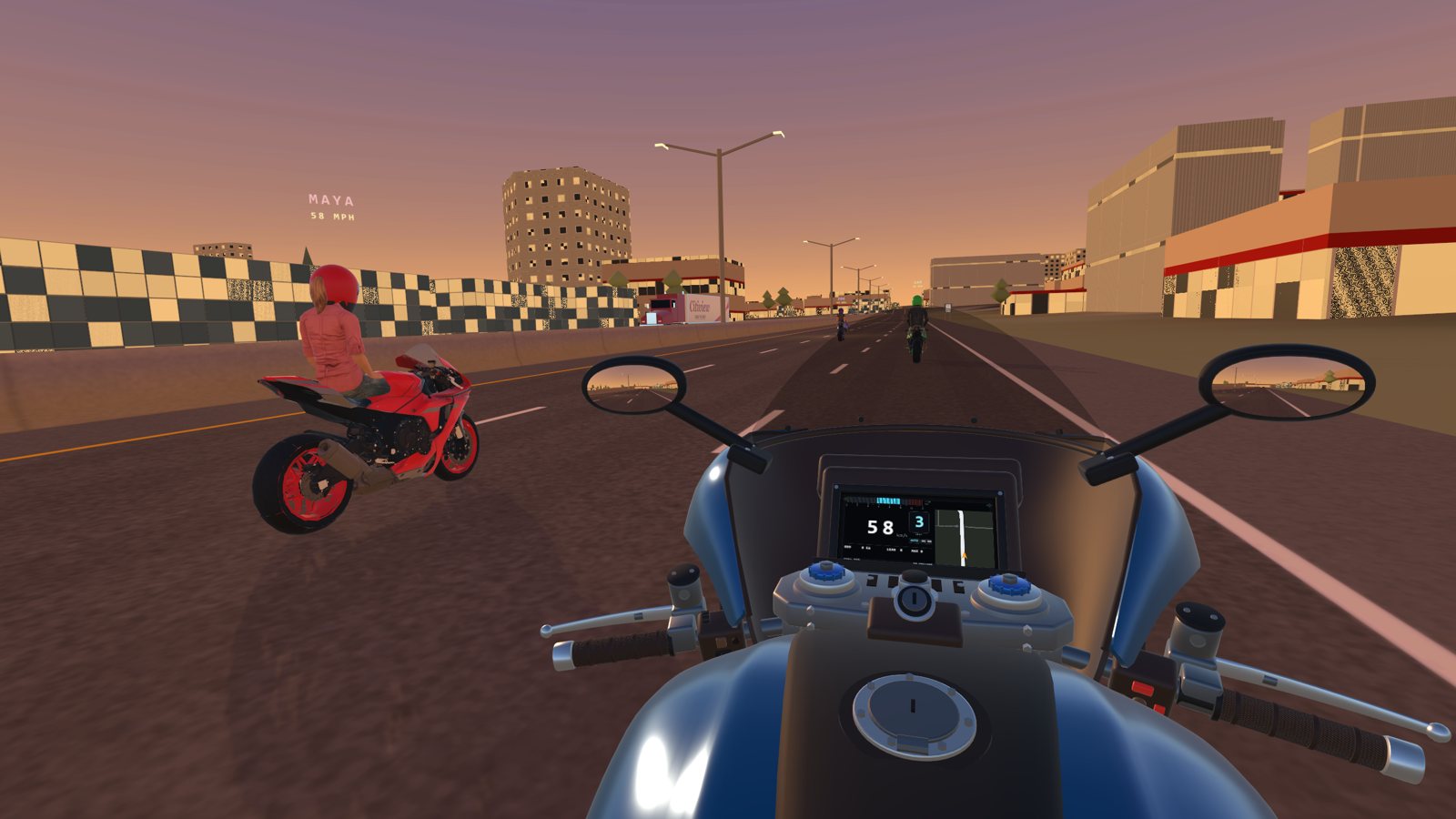 Riding with friends through downtown Wilmington at sunset