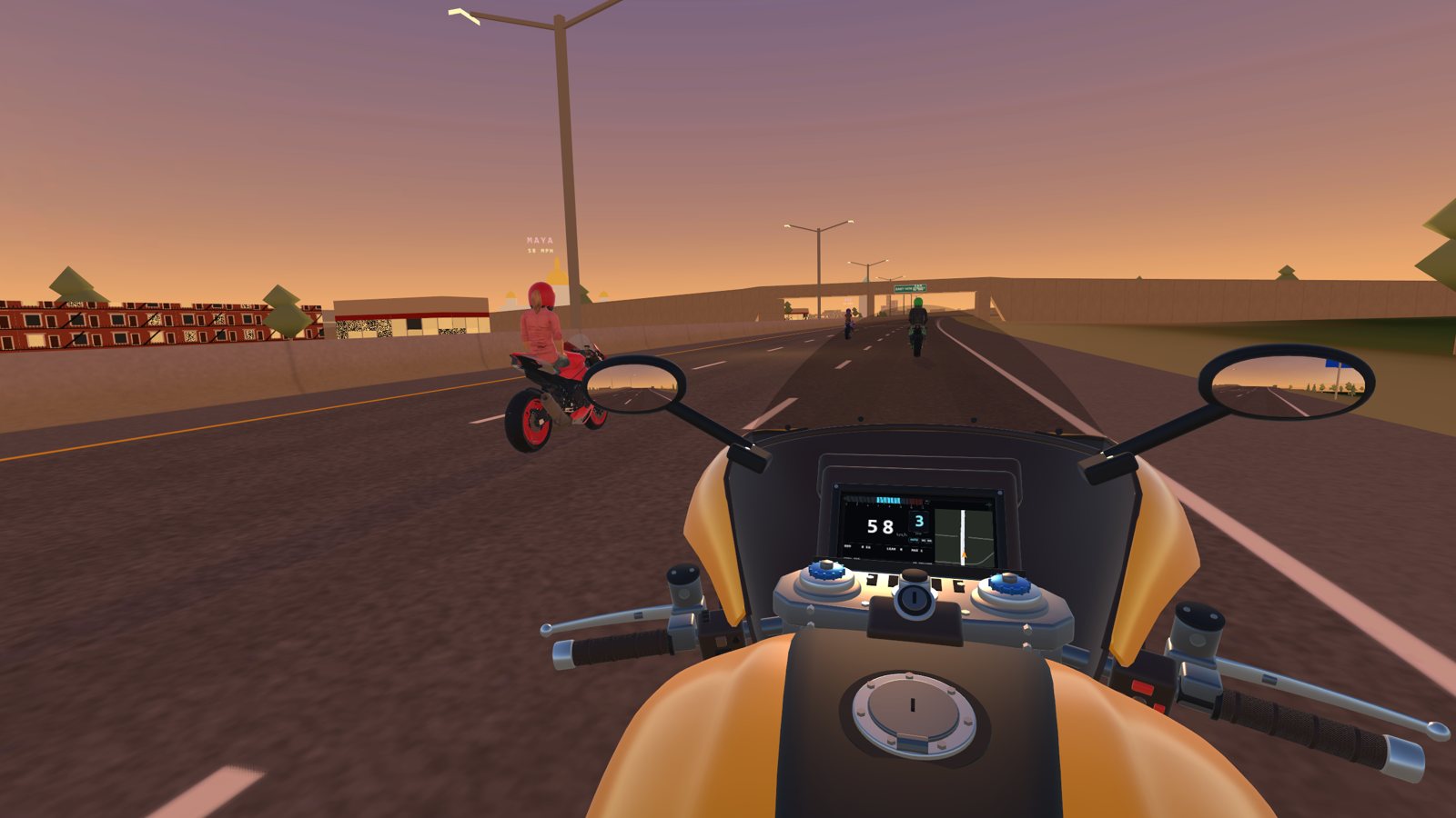 Riding with friends on I-235 at sunset