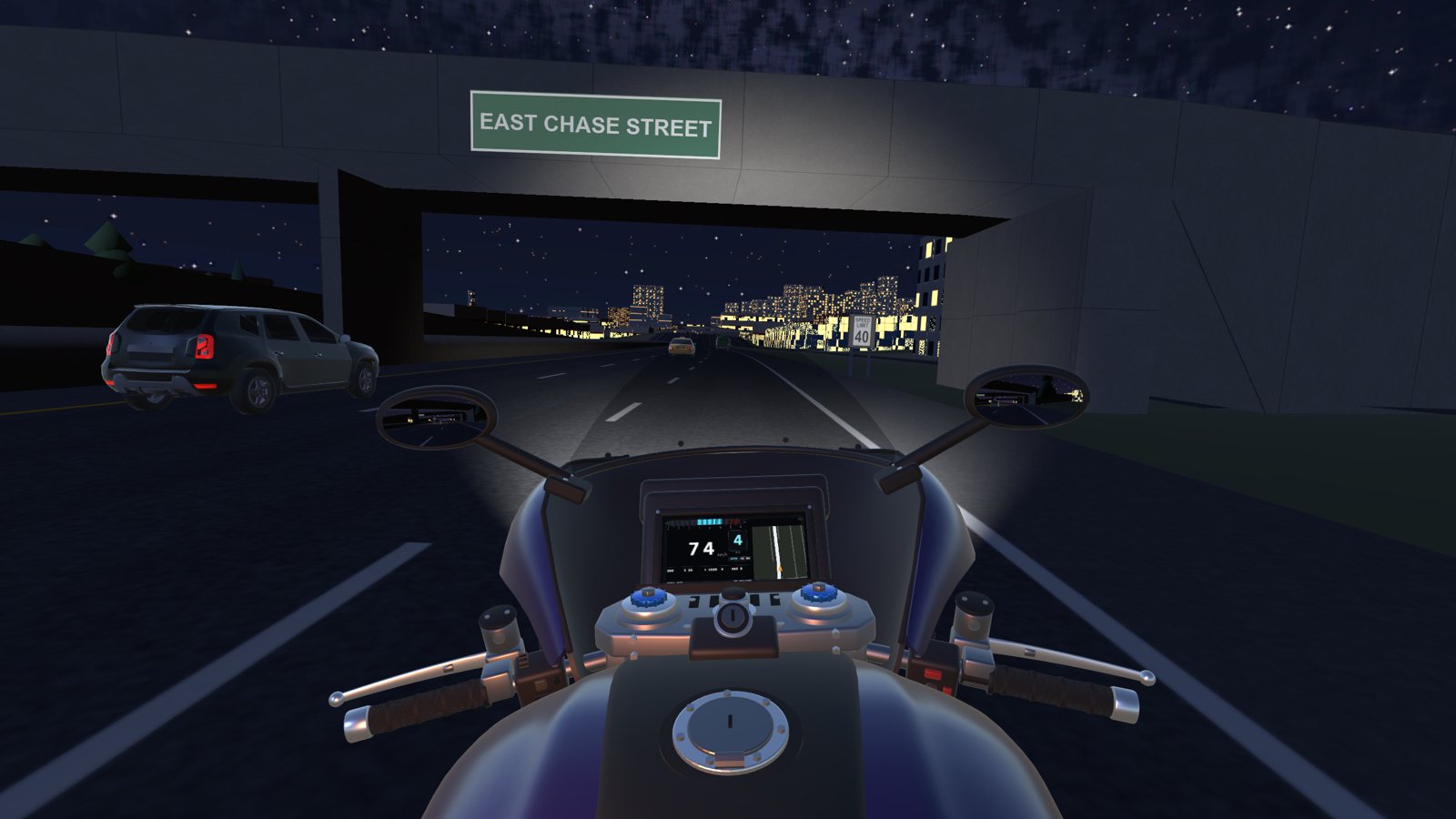 Night riding into downtown Baltimore