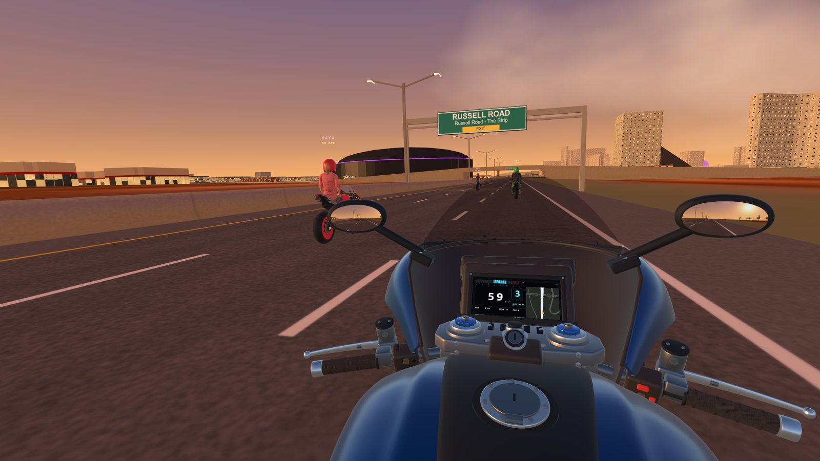 Riding with friends on I-15 at sunset