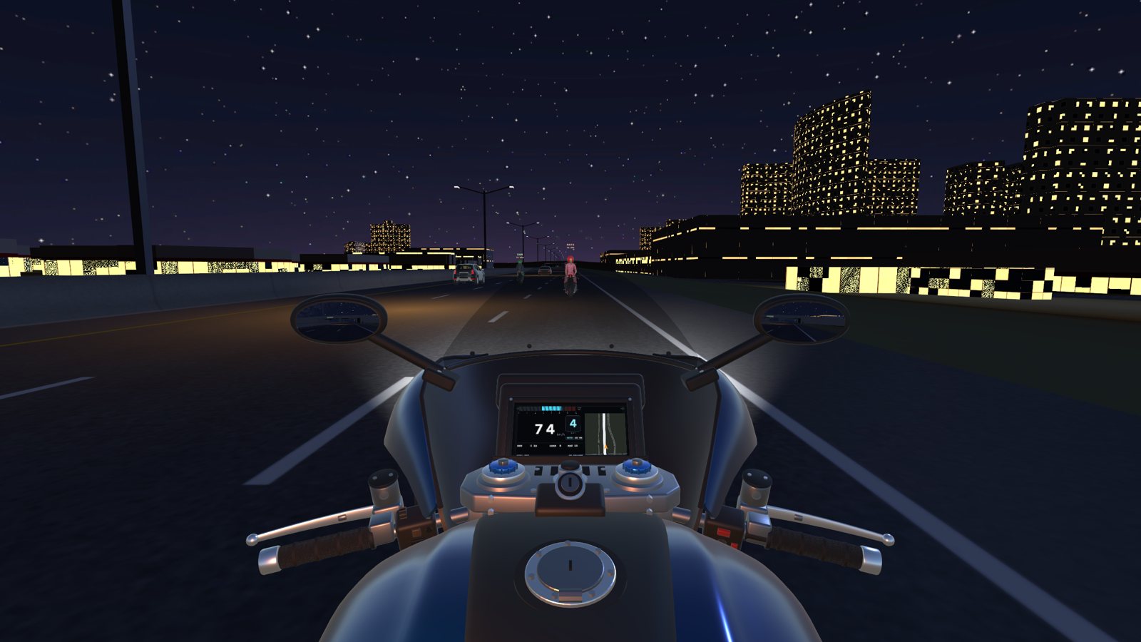 Night on I-15 under the lit Strip