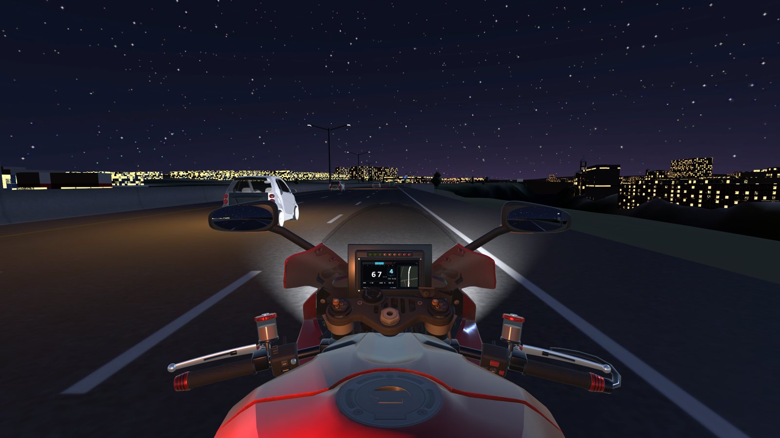 Night on the Turnpike, the city lit across the river
