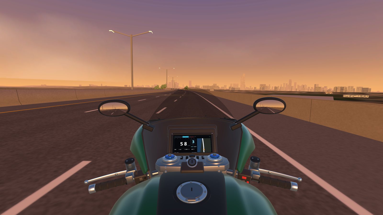 The rider's view on the Pulaski Skyway at sunset