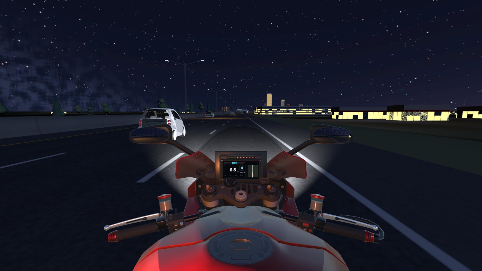 Night on I-40 toward the towers