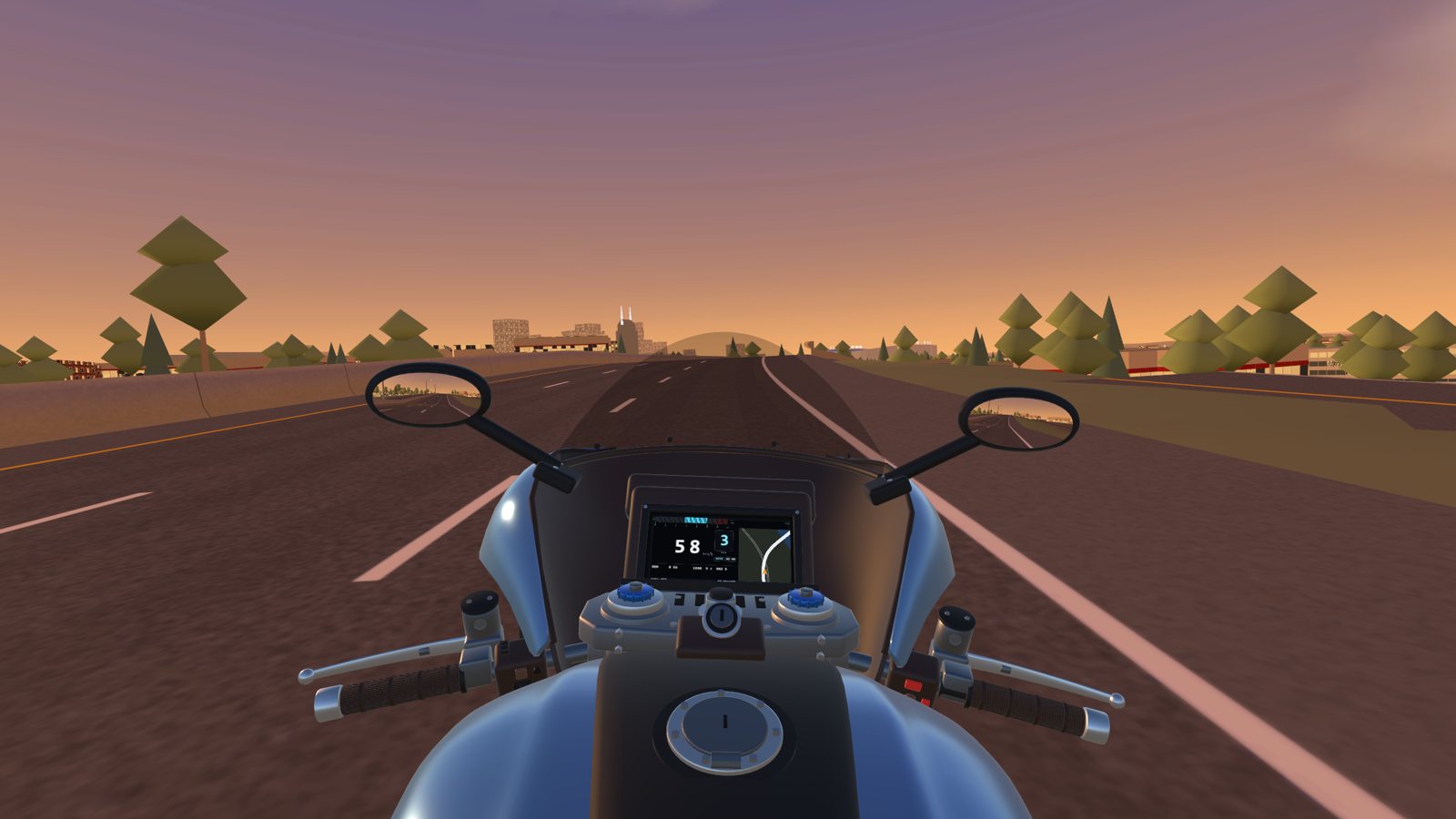 The rider's view on I-24 into Nashville at sunset