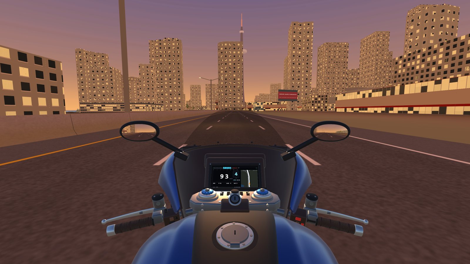 The rider's view on Lake Shore Boulevard at sunset