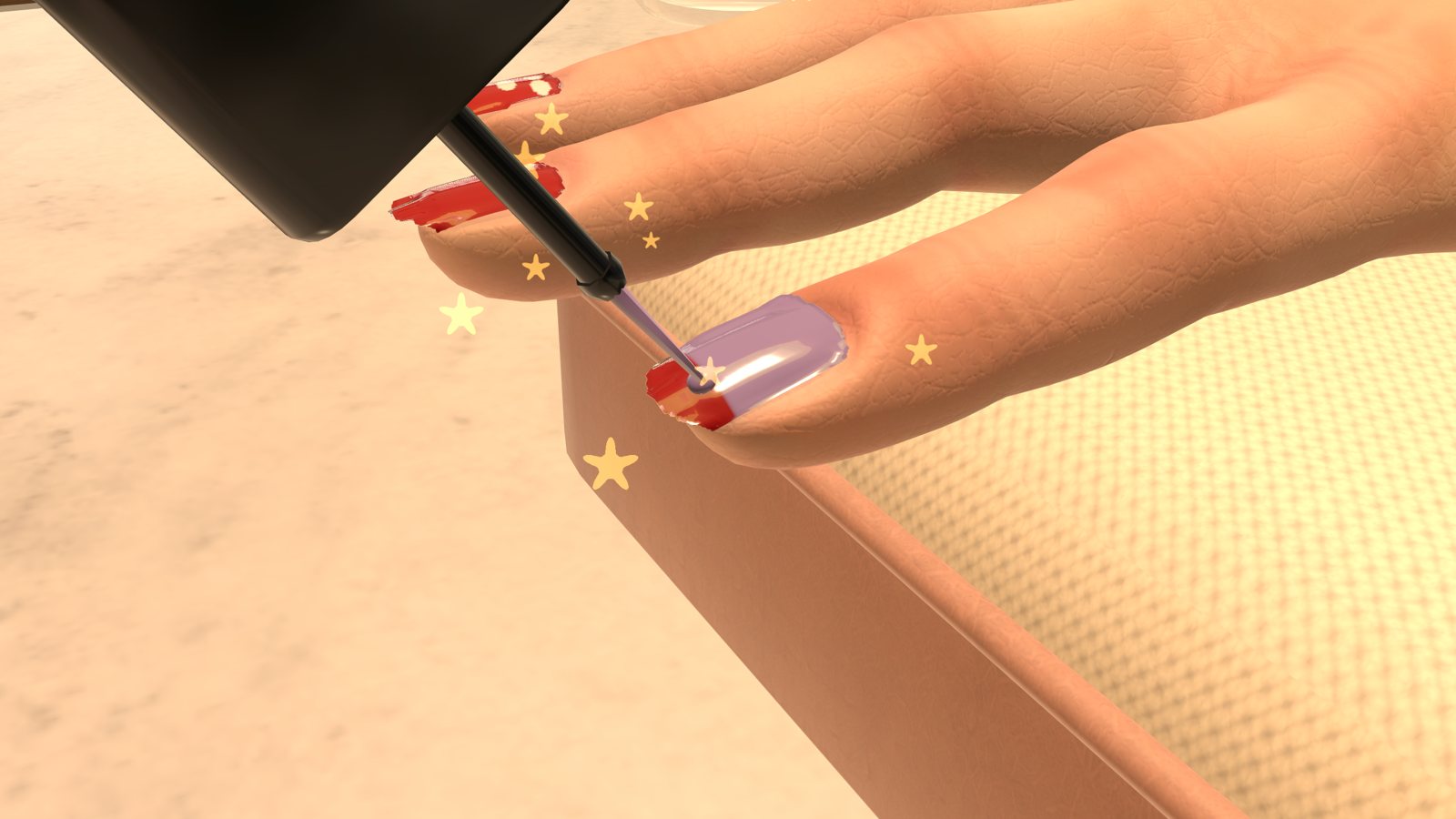 The polish brush mid-stroke