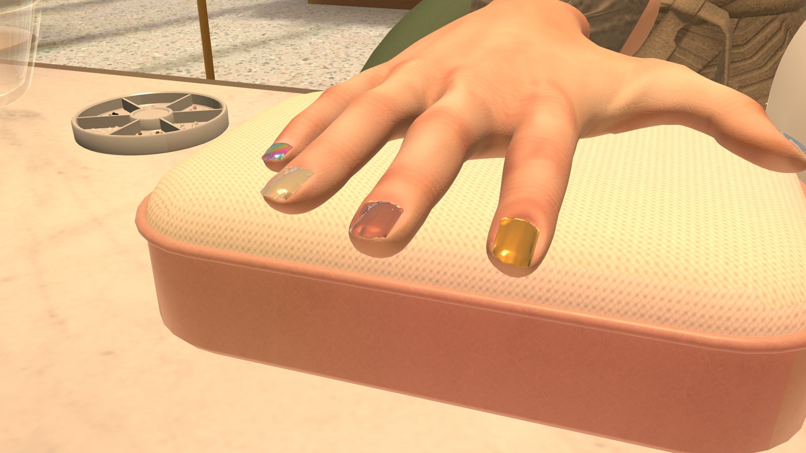 A five-powder chrome manicure