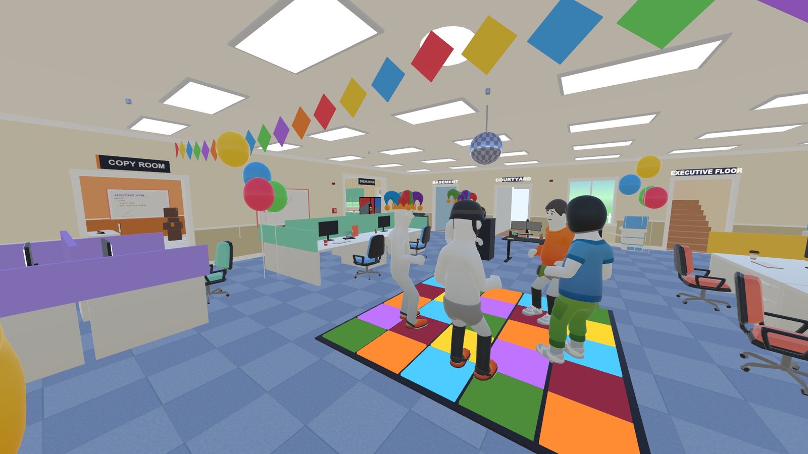 The open-plan office and its dance floor
