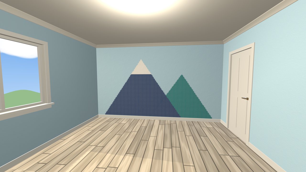 A finished mountain mural in a kid's room
