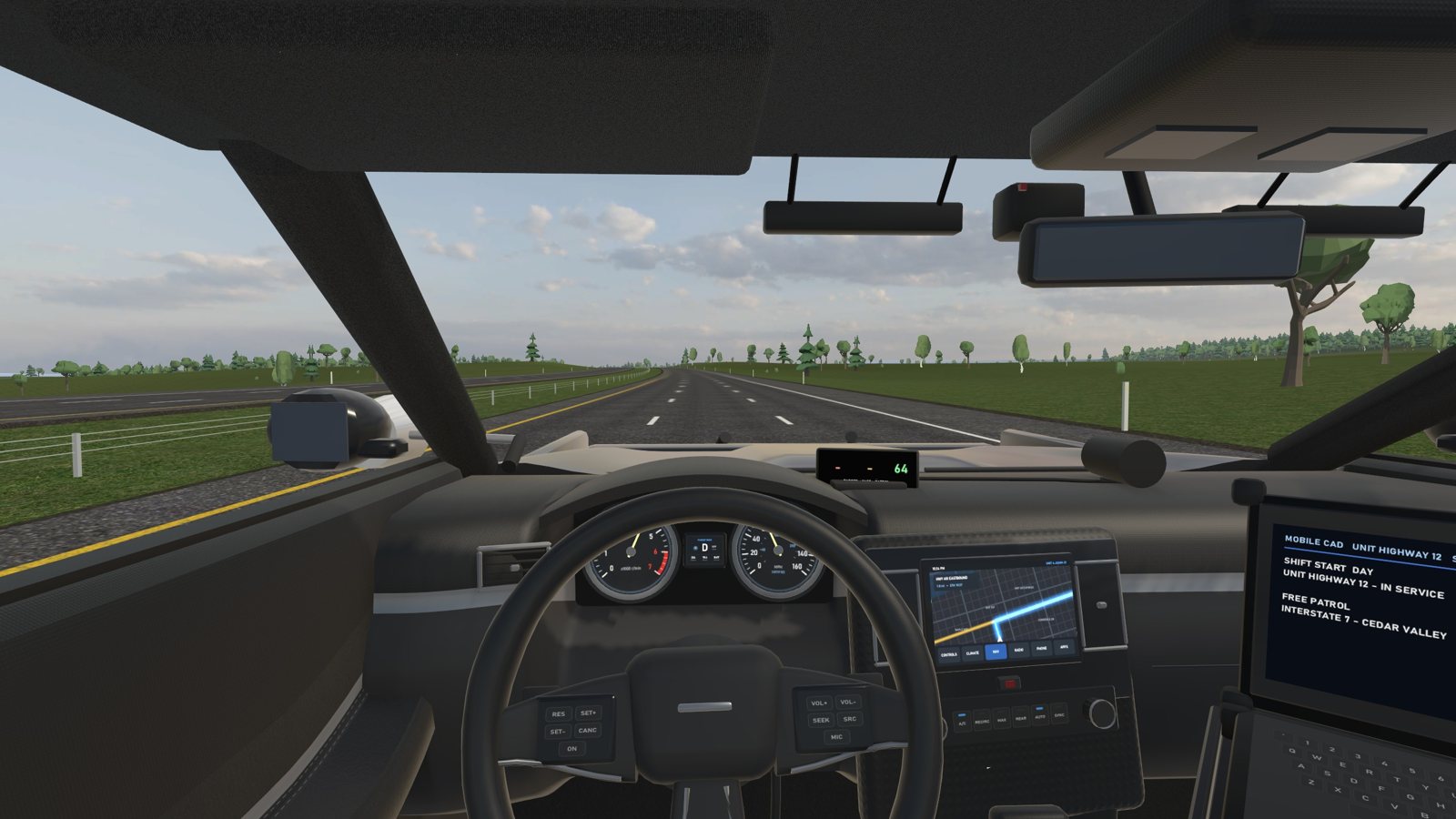 Day patrol on Interstate 7 from the driver's seat of the cruiser