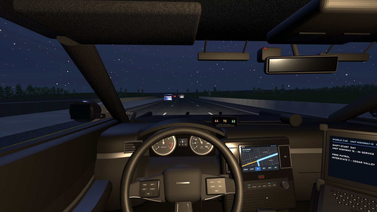 Night patrol with the gauges glowing