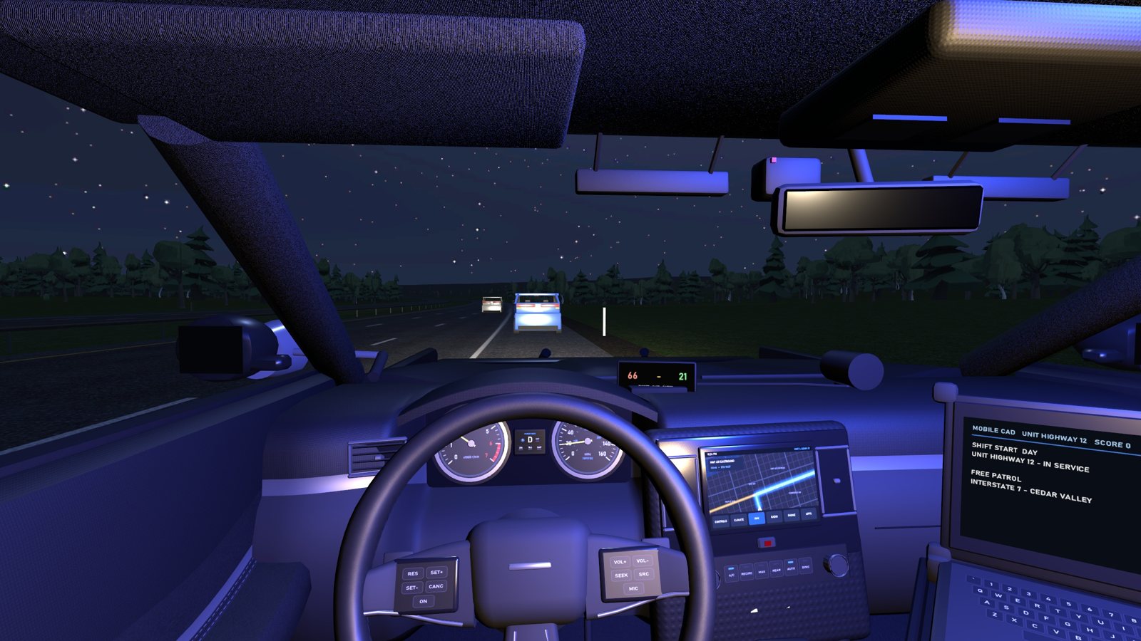 A night pull-over with the strobes lighting the cabin