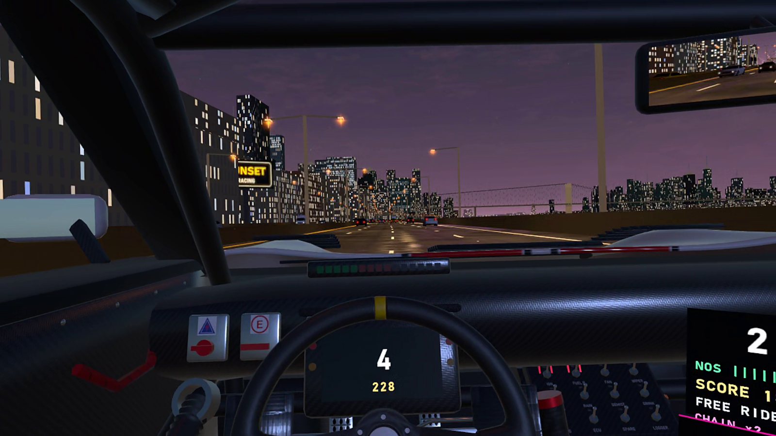 The Manhattan skyline and neon at 228 km/h