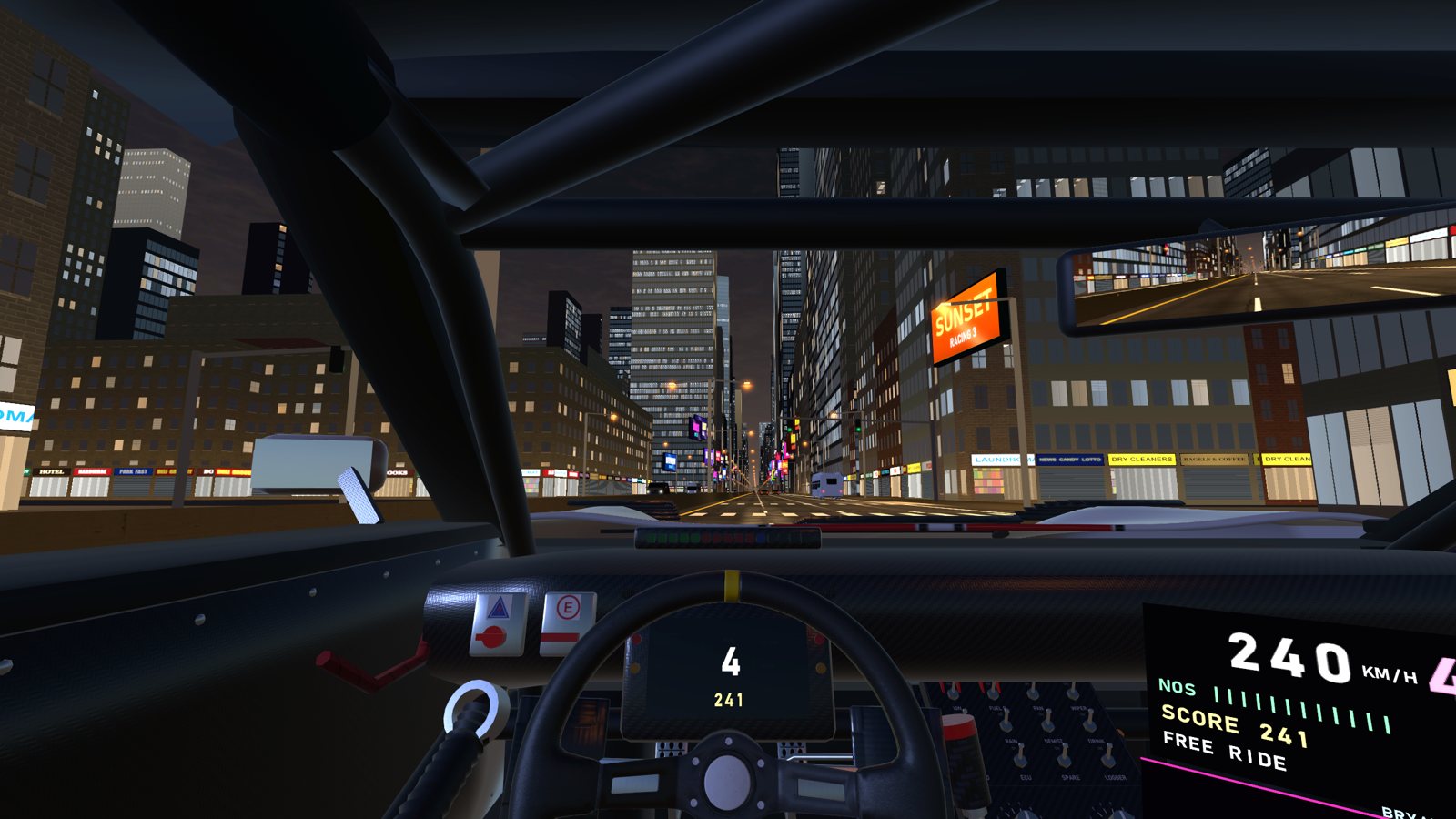 42nd Street at night from the cockpit, heading for Times Square