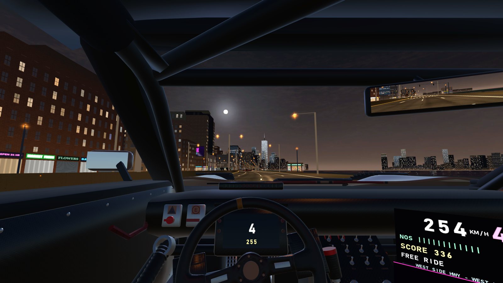 The West Side Highway with the downtown skyline ahead