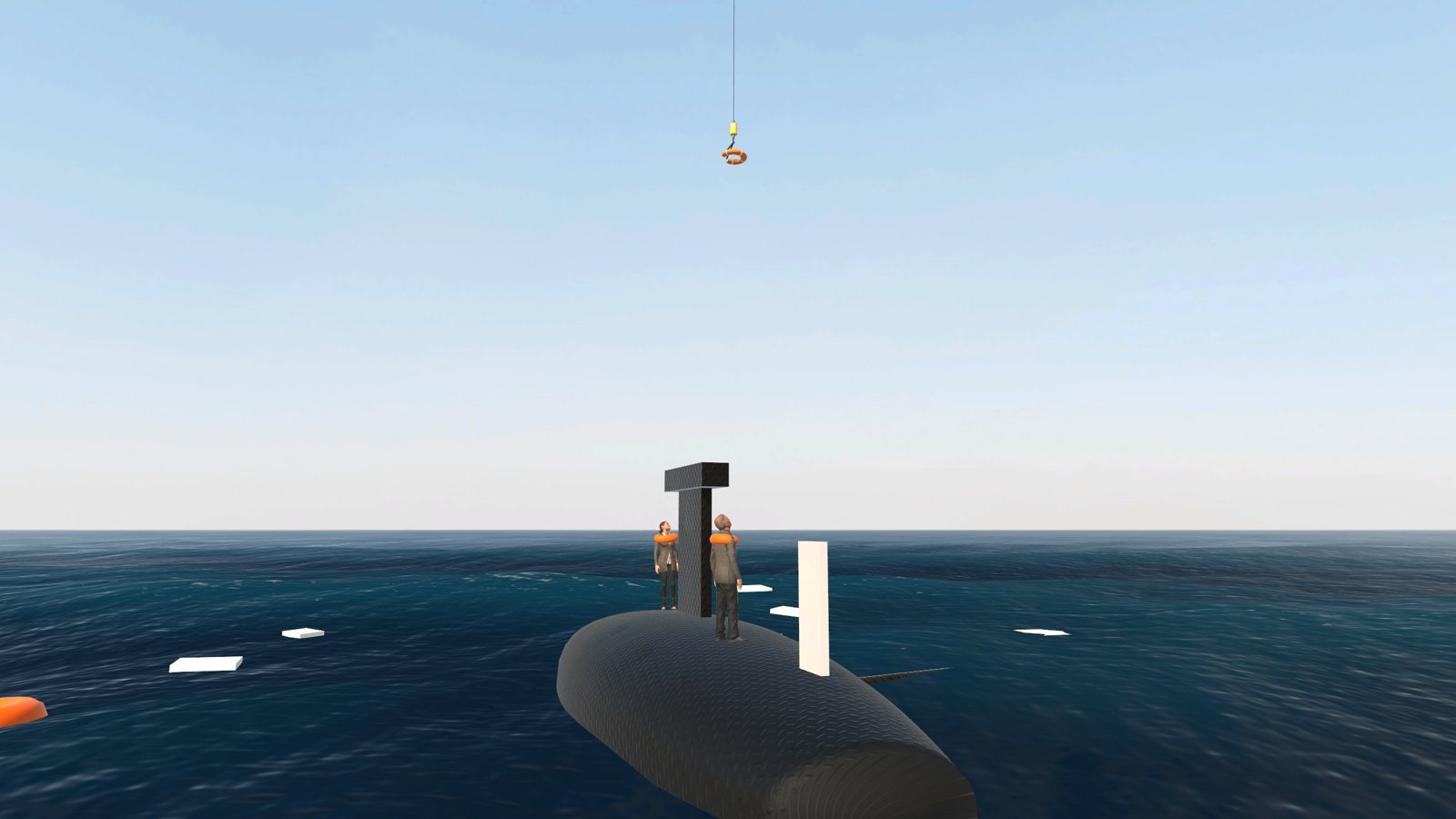 Sailors on a capsized yacht