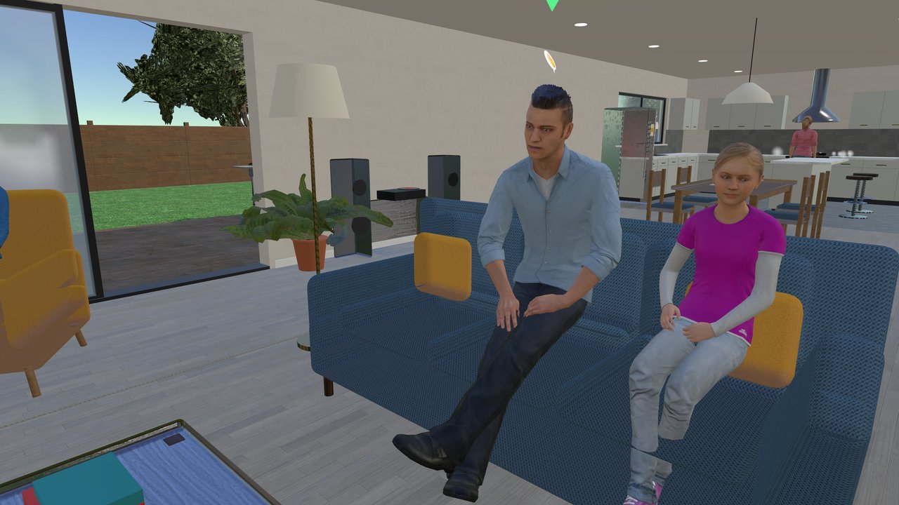 Dan and Lily on the sofa watching TV at life size