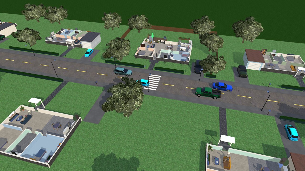 The whole street from above with cars on the road