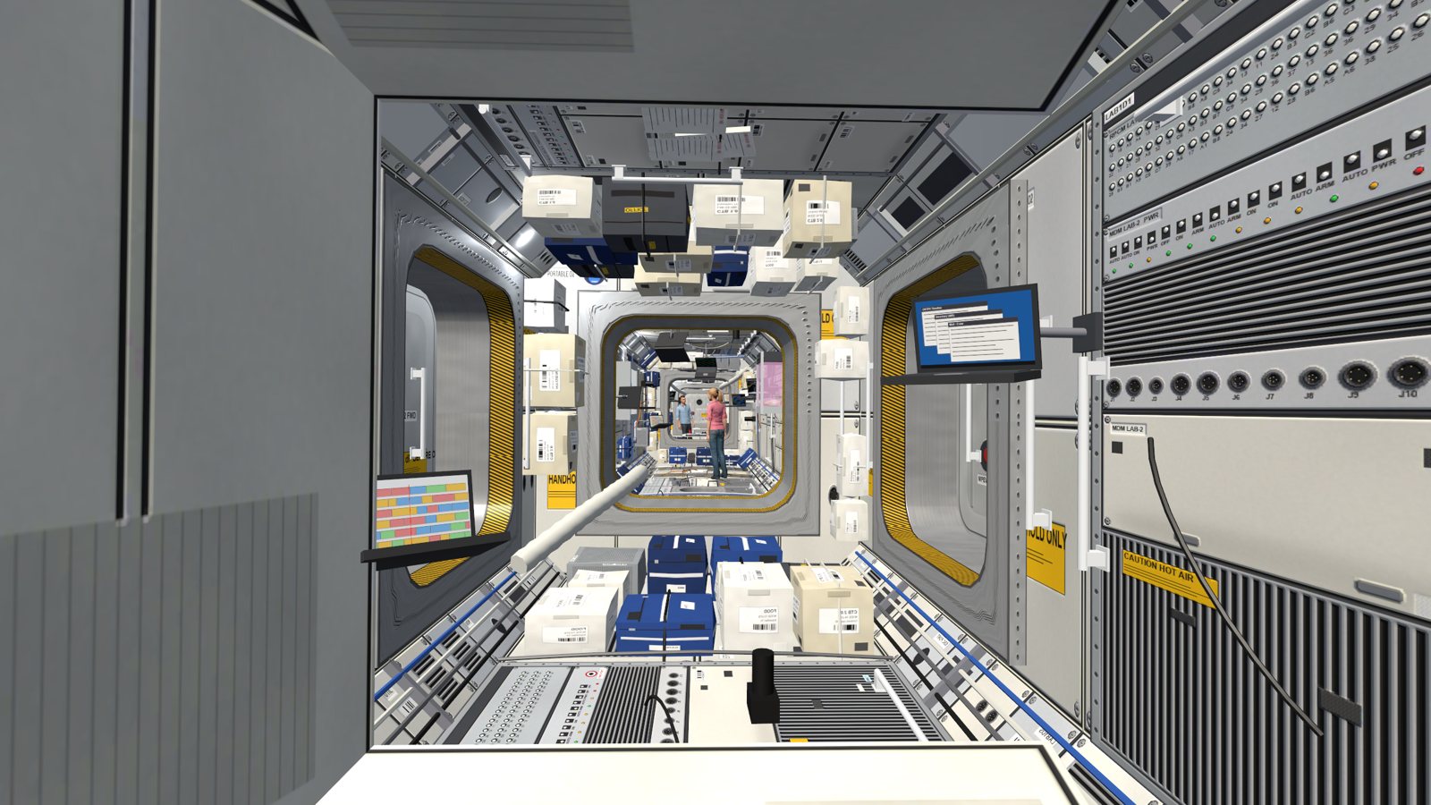 Floating through a module of the space station