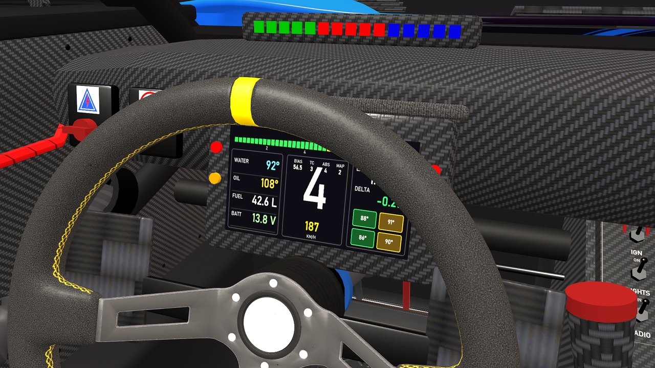 The GT cockpit and racing steering wheel